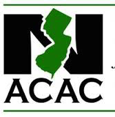 block letter N with the state of new jersey in green on top. ACAC is written on the bottom